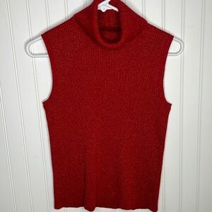 - Cherry Red Sleeveless Cowl Neck Sweater Size Small